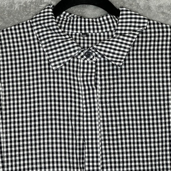 Amazon XXL 2X Top Shirt Black Check Button Down Long Sleeve Collared Cotton - Picture 6 of 7